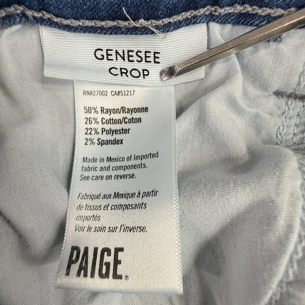 PAIGE Jeans Genesee Crop Womens 29 Blue Wide Leg High Rise Cropped Denim - Picture 7 of 9
